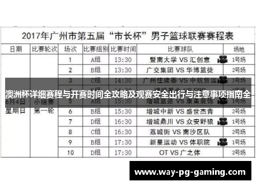 澳洲杯详细赛程与开赛时间全攻略及观赛安全出行与注意事项指南全