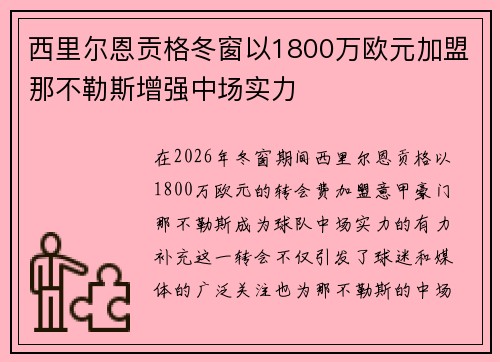 西里尔恩贡格冬窗以1800万欧元加盟那不勒斯增强中场实力